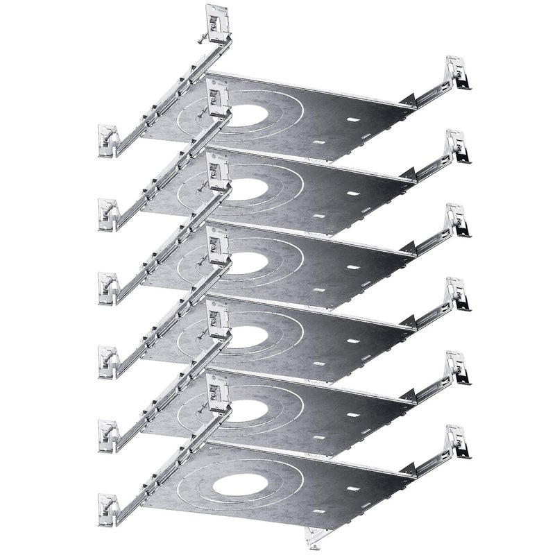 Luxrite New Construction Mounting Plate, 3-4-6 Inch LED Recessed Lighting Kits, Extendable Hanger Bars, ETL Listed - Shallow Recessed Light Housing (6 Pack) - Image 1